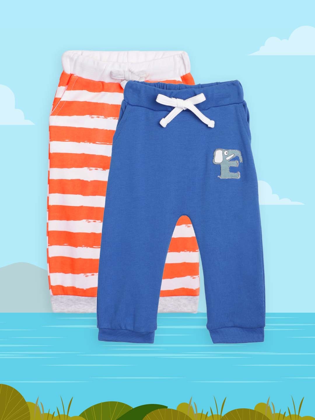 

YK Organic Infant Boys Pack of 2 Pure Cotton Joggers, Blue