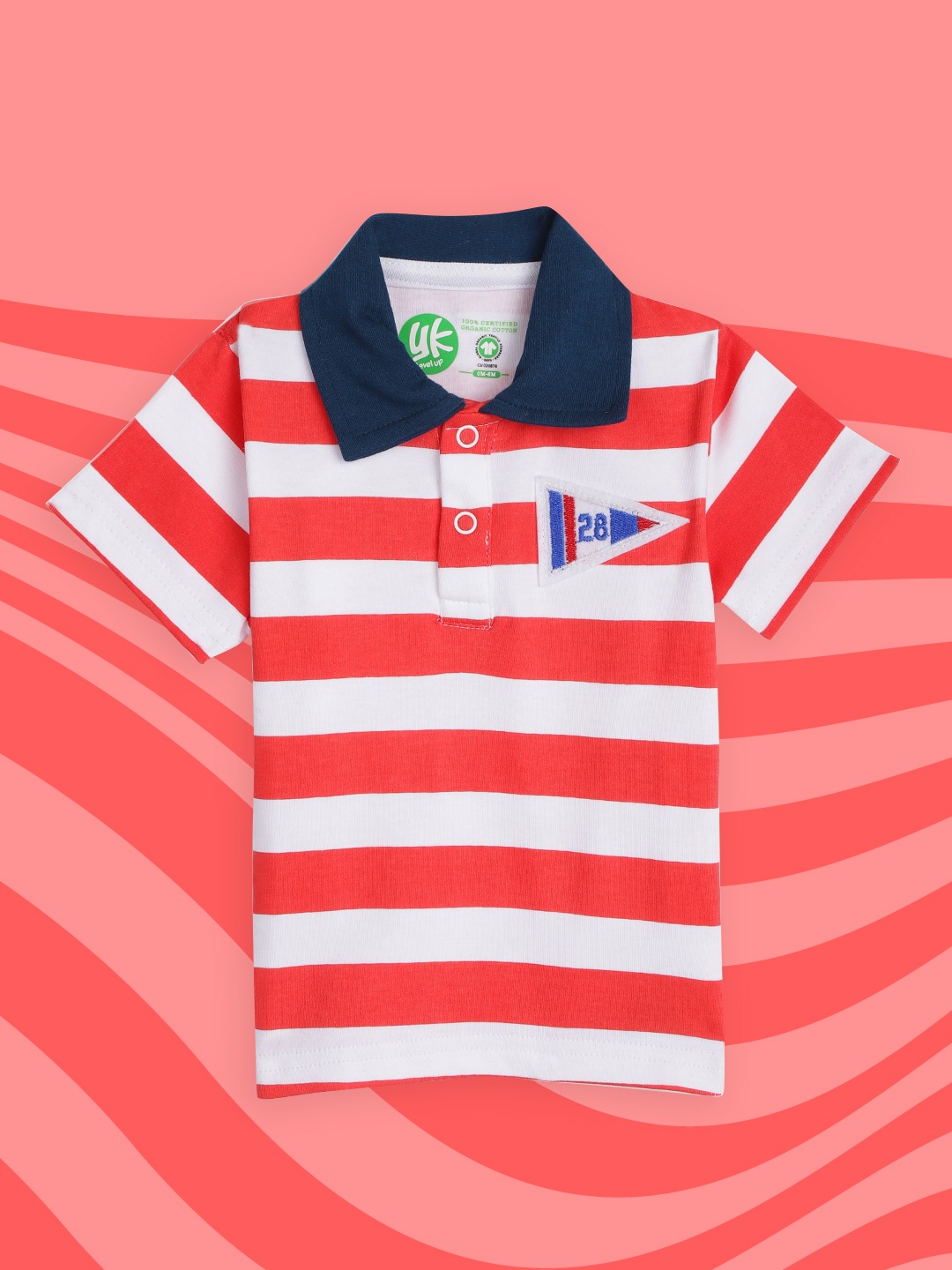 

YK Organic Infant Boys Red & White Striped Polo Collar Organic Cotton T-shirt