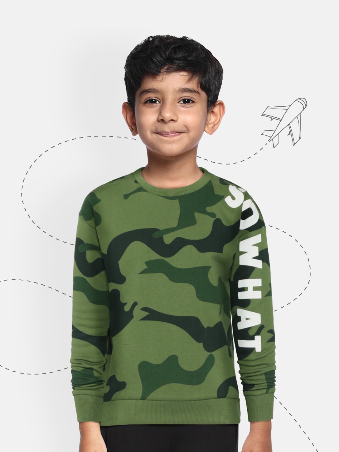 

YK Boys Olive Green & White Camouflage Printed Sweatshirt
