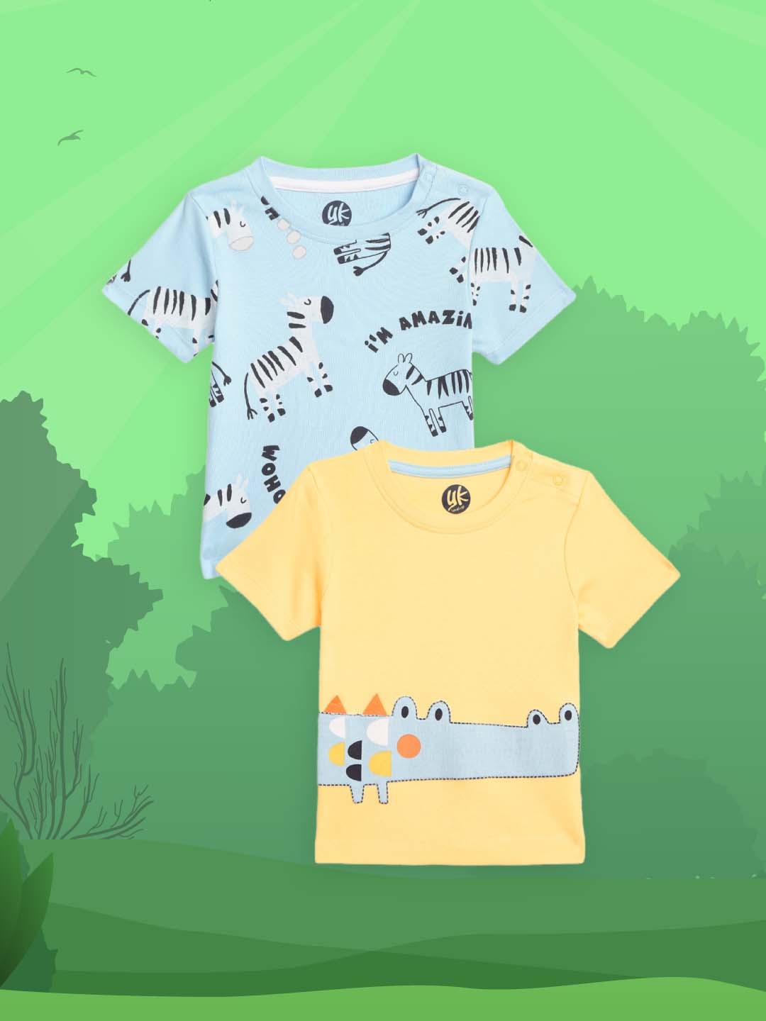 

YK Organic Infant Boys Pack of 2 Round Neck Sustainable Organic Cotton T-shirts, Yellow