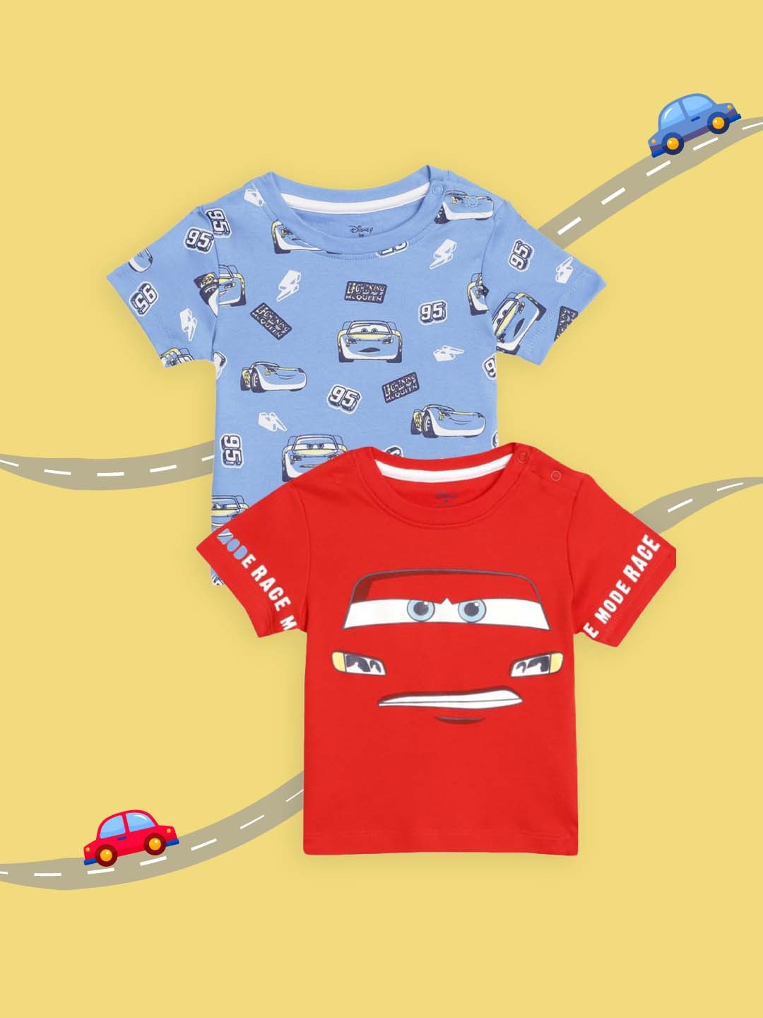 

YK Disney Infant Boys Pack of 2 Cars Print Pure Cotton T-shirts, Red