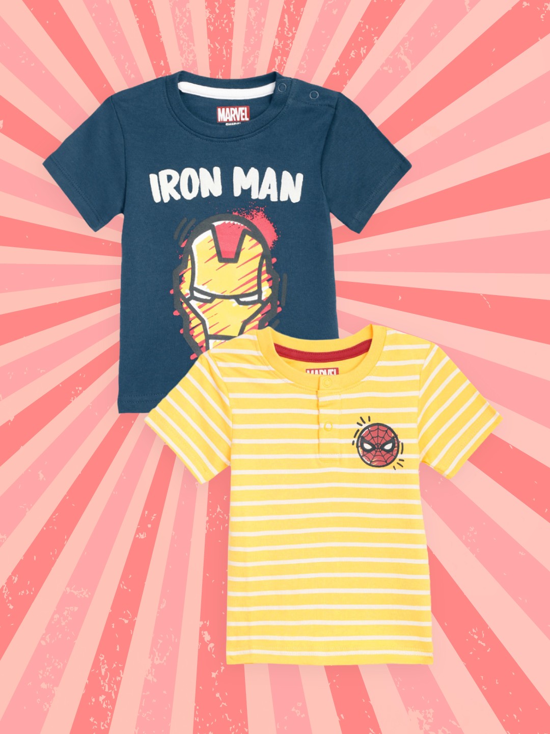 

YK Marvel Infant Boys Pack of 2 Cotton T-Shirts, Navy blue