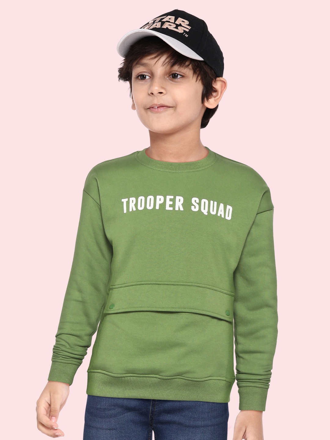 

YK Boys Olive Green Printed Sweatshirt