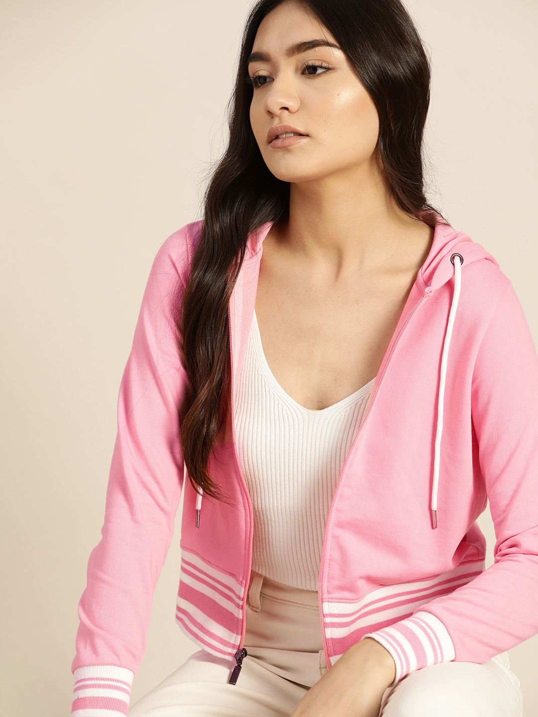 

ether Women Pink Solid Hooded Sweatshirt