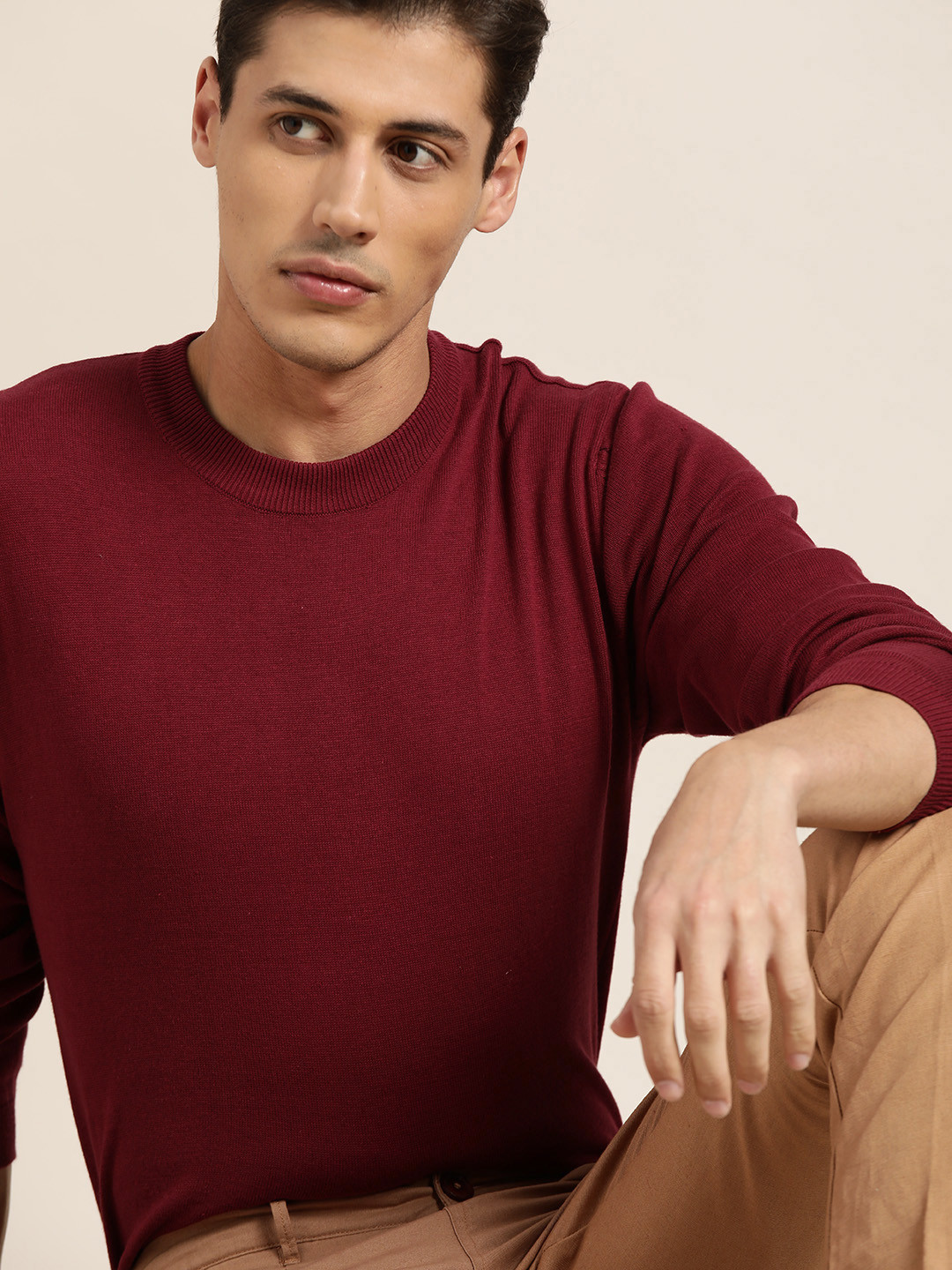 

ether Men Maroon Pure Cotton Pullover