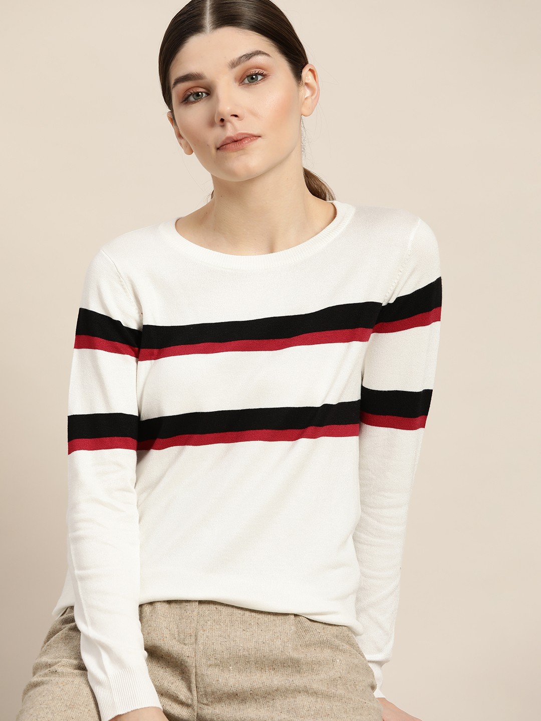 

ether Women White Striped Pullover