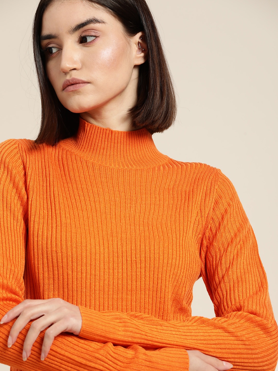 

ether Women Orange Solid Pullover
