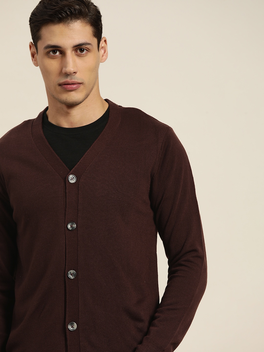 

ether Men Brown Solid Cardigan