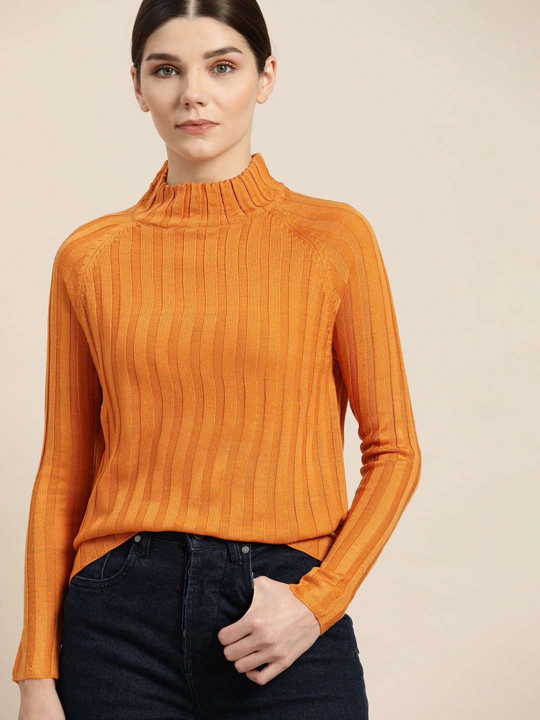 

ether Women Orange Self-Striped Pullover