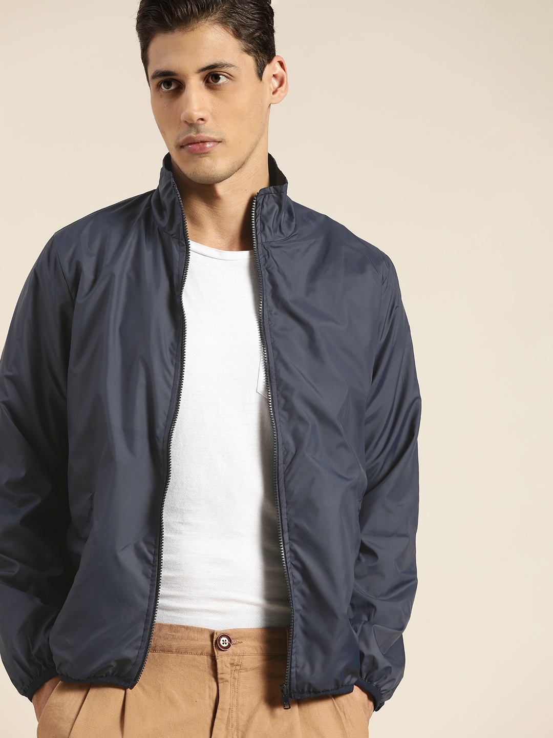 

ether Men Navy Blue Solid Tailored Jacket