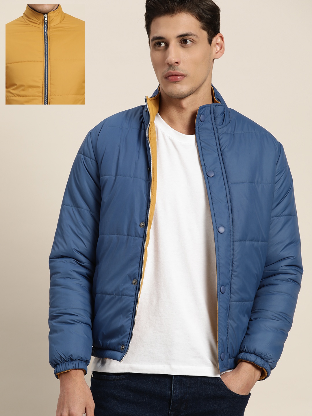 

ether Men Blue Padded Reversible Jacket