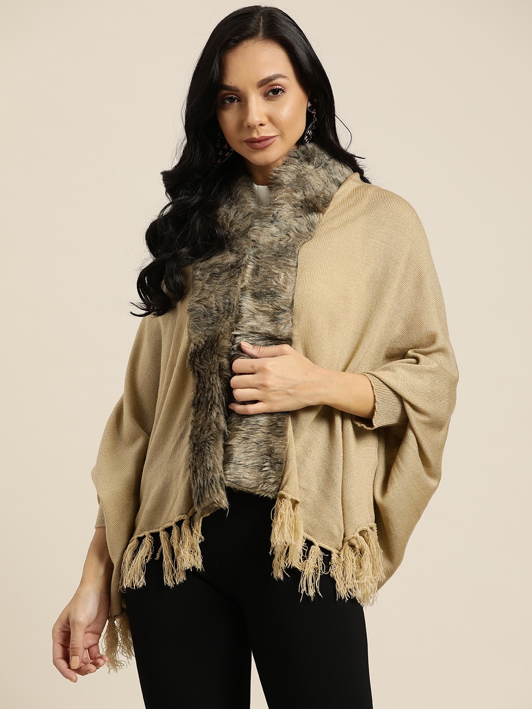 

Sangria Women Beige Solid Open Front Sweater