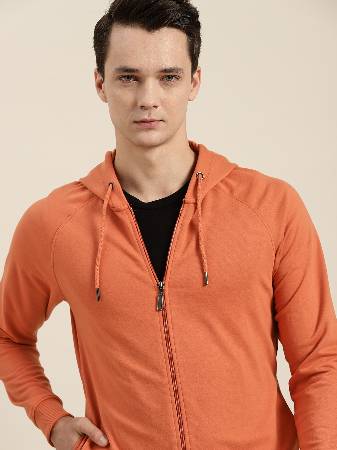 

ether Men Orange Solid Hooded Sweatshirt