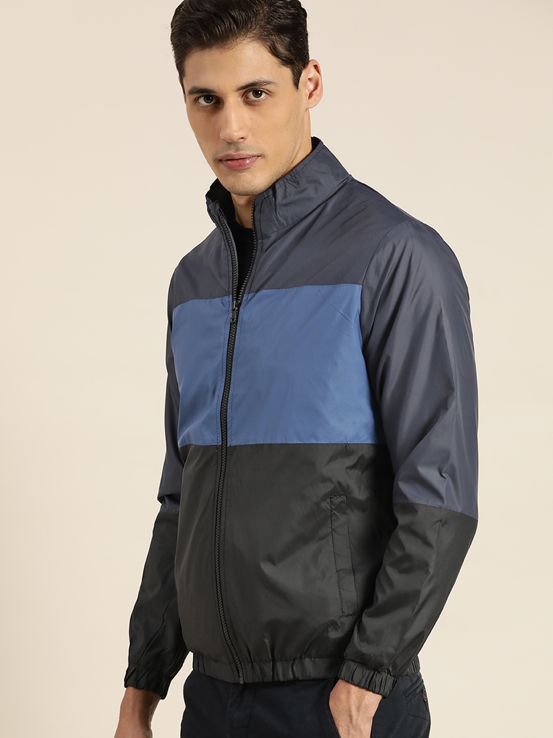 

ether Men Black & Blue Colourblocked Bomber Jacket