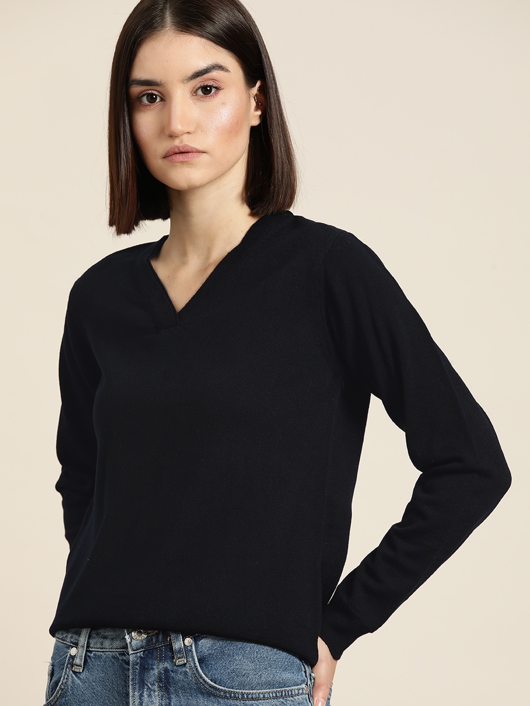 

ether Women Navy Blue Solid Pullover