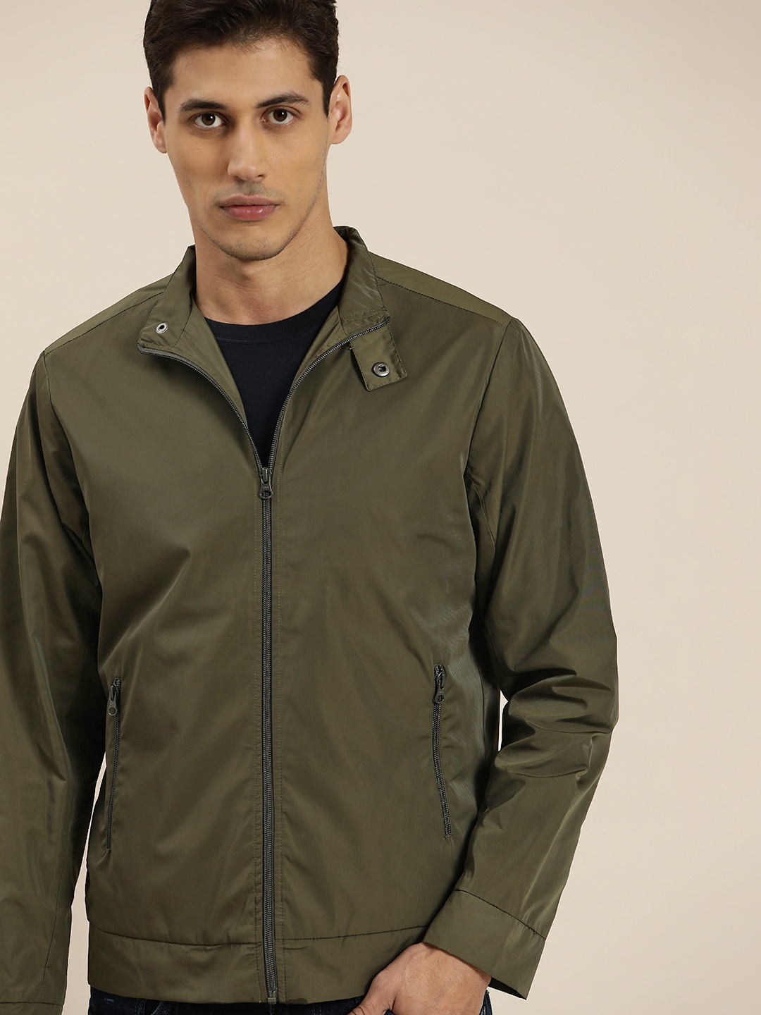 

ether Men Olive Green Solid Tailored Jacket