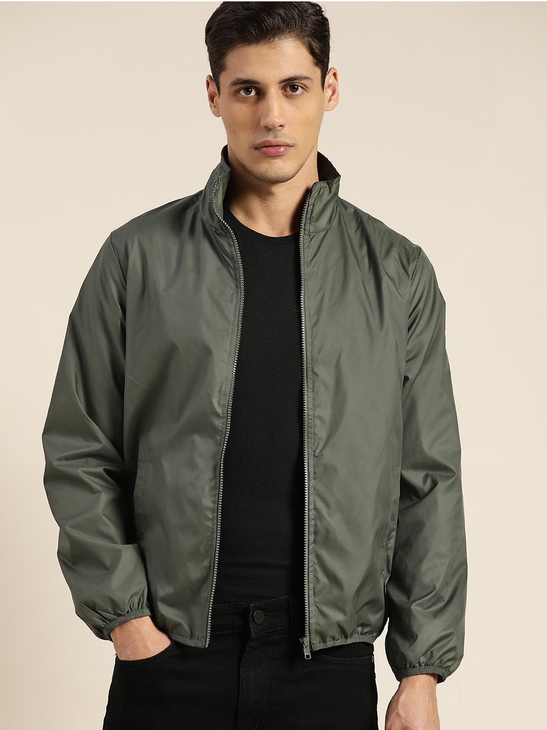 

ether Men Olive Green Solid Tailored Jacket