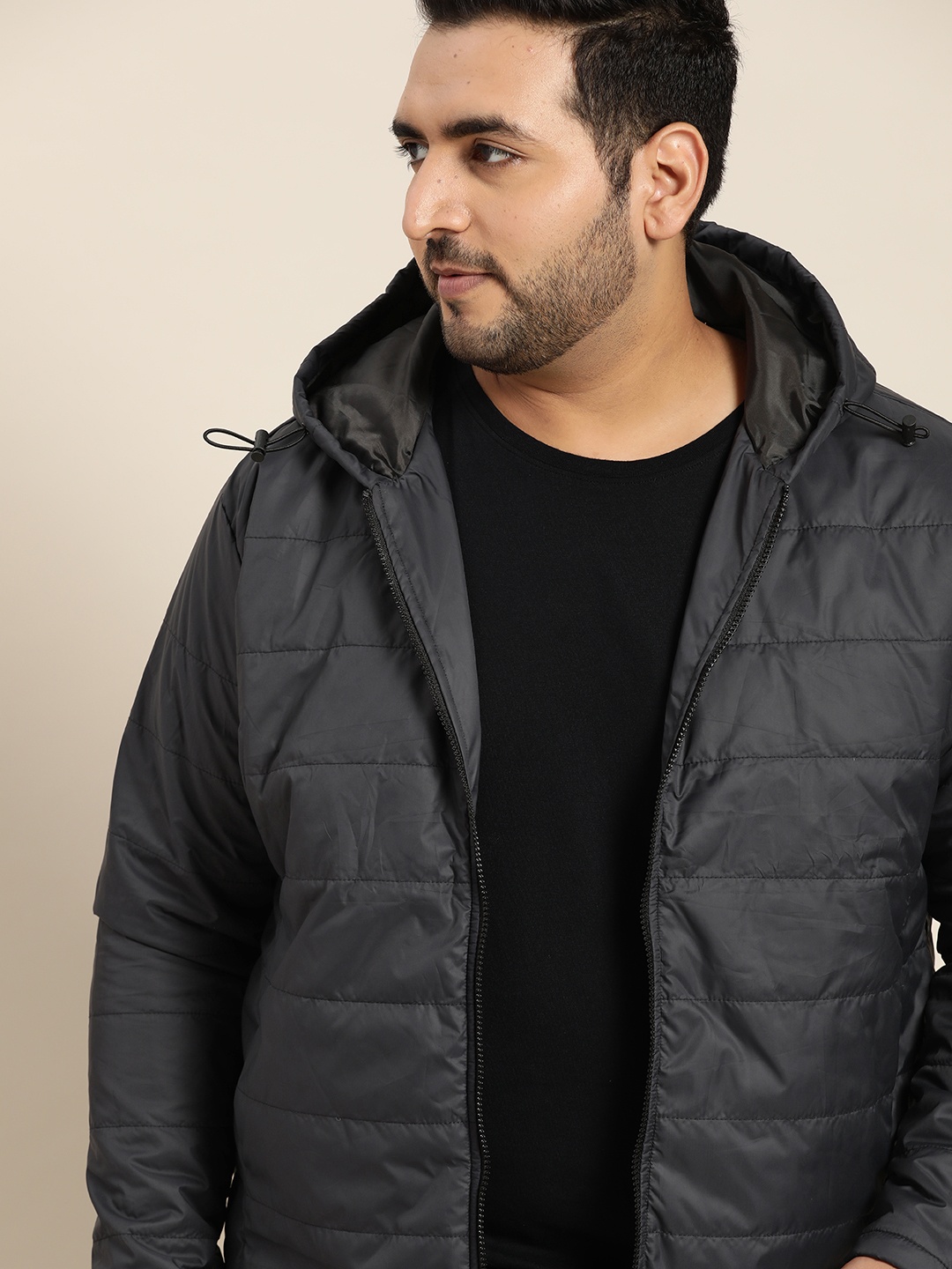 

Sztori Men Plus Size Navy Blue Solid Hooded Padded Jacket