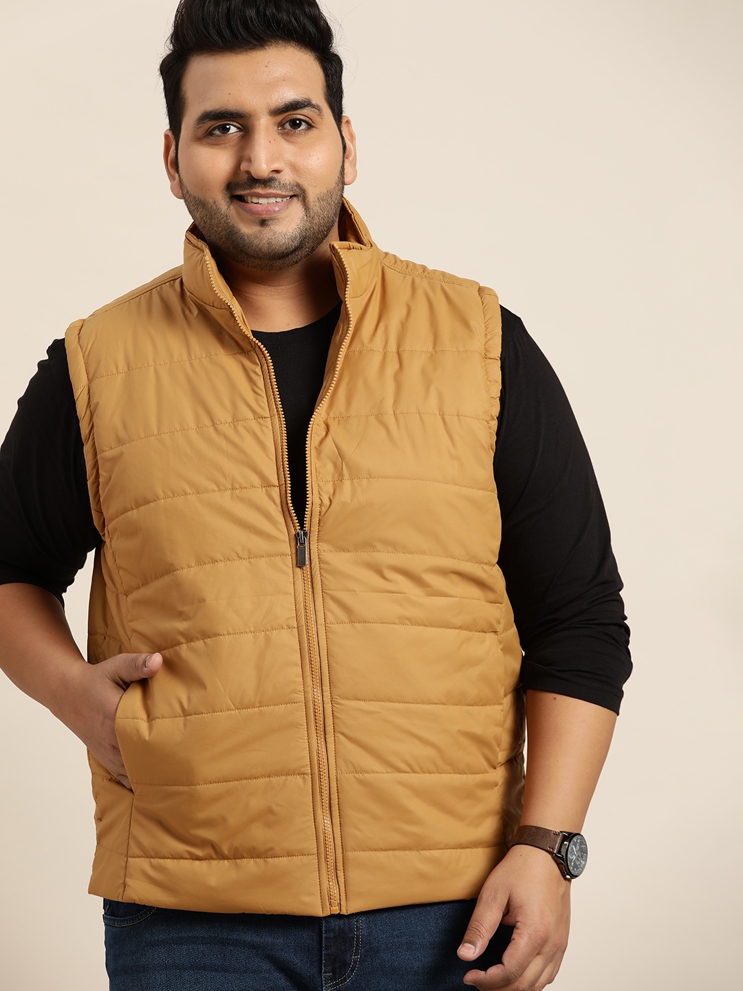 

Sztori Men Plus Size Mustard Yellow Solid Padded Jacket