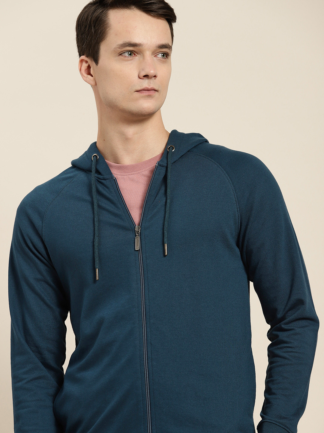 

ether Men Teal Blue Solid Hooded Sweatshirt