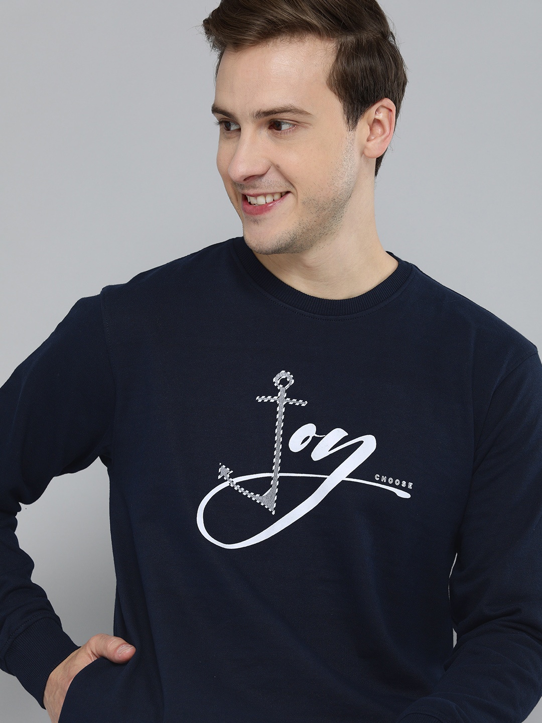 

Mast & Harbour Men Navy Blue Printed Sweatshirt