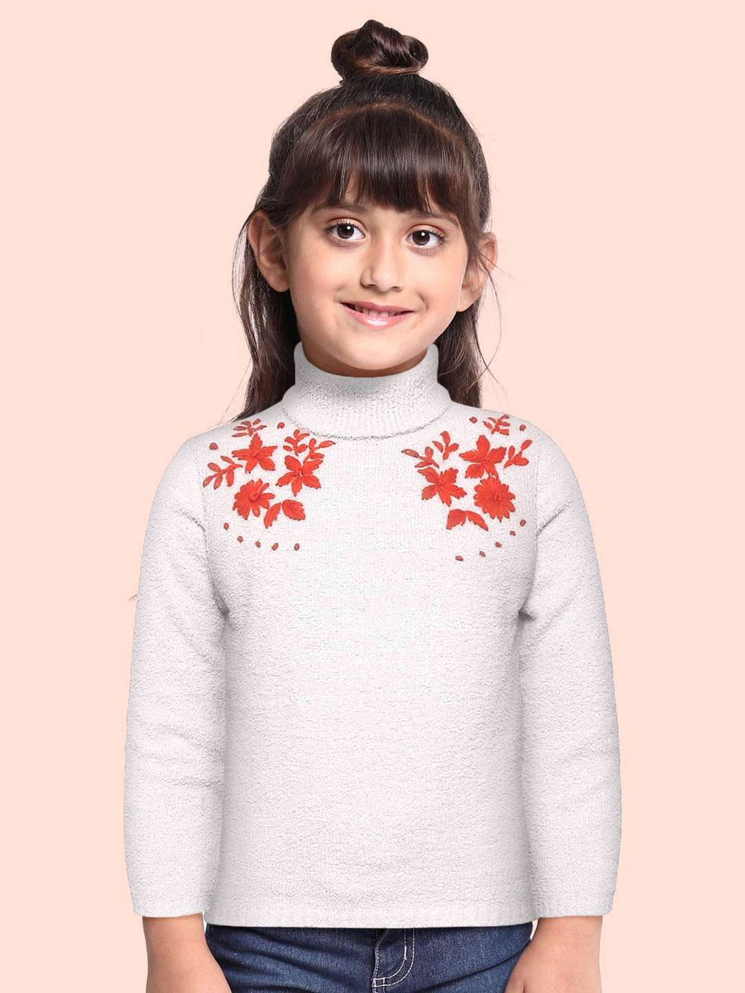 

Sangria Girls Grey & Orange Floral Embroidered Pullover