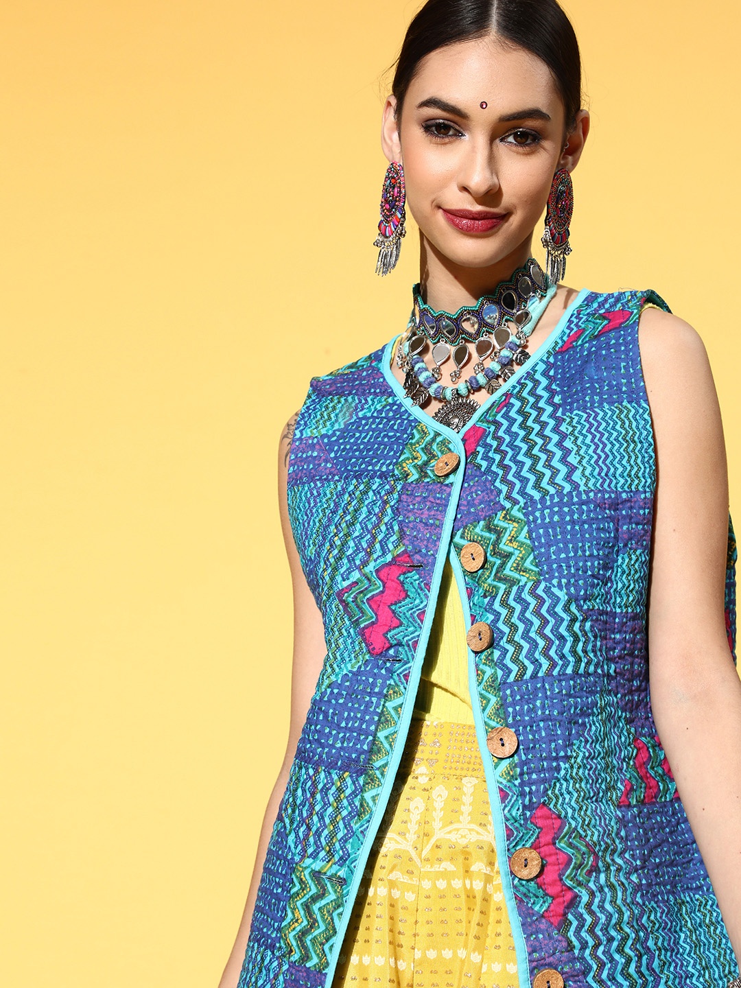 

Sangria Women Stunning Blue Geometric Fusion Jacket