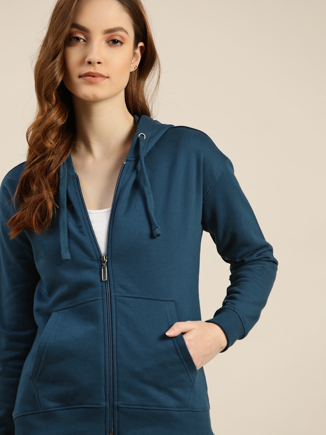

ether Women Teal Hooded Sweatshirt