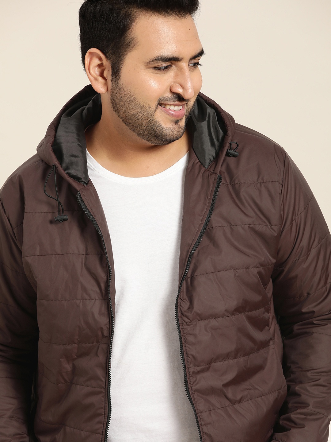 

Sztori Men Plus Size Burgundy Solid Hood Padded Jacket