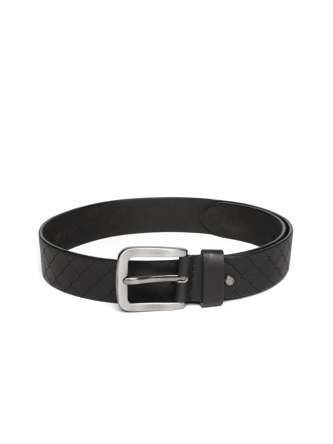 

WROGN Men Black Snakeskin Textured Leather Belt