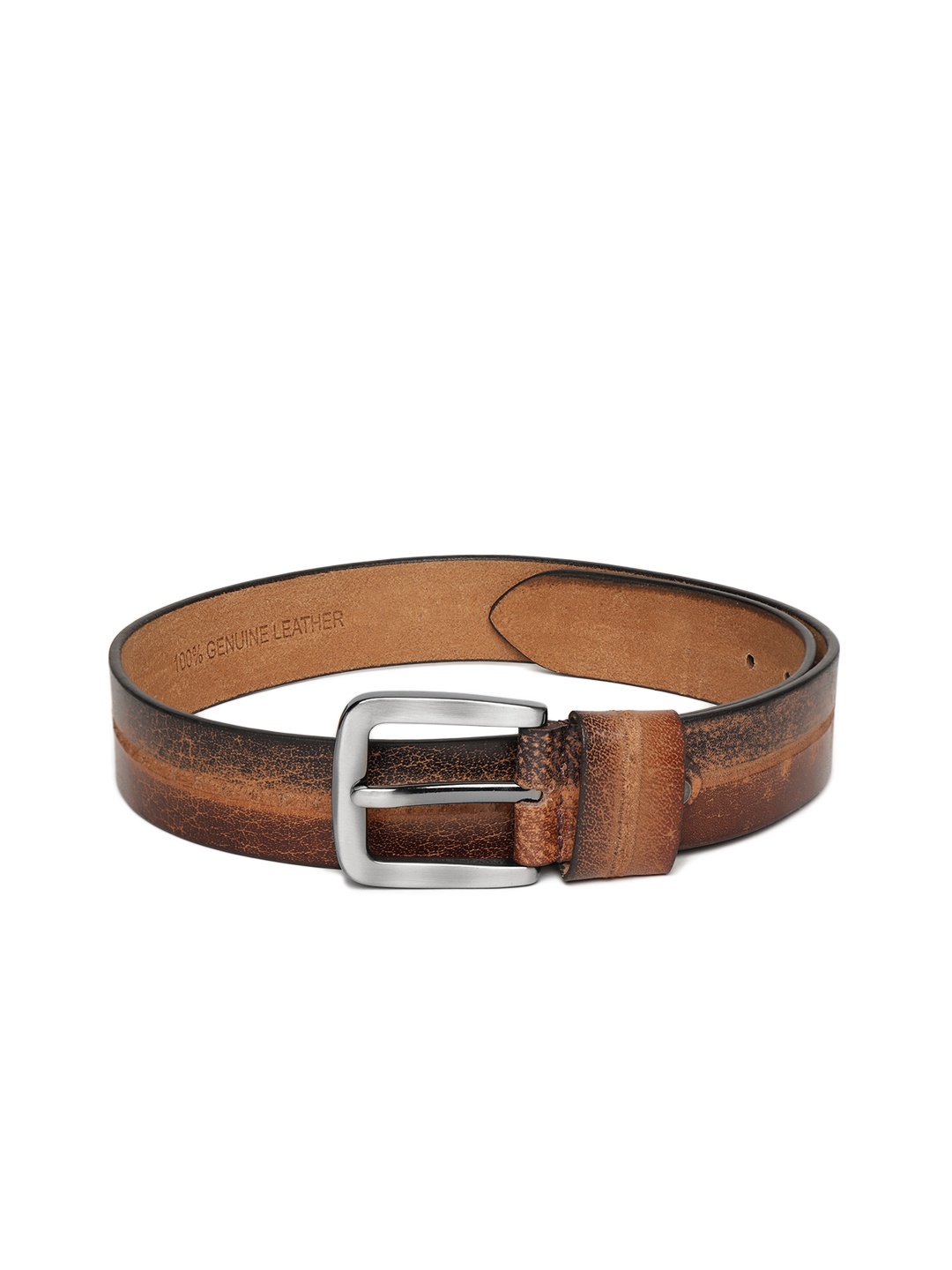 

WROGN Men Brown & Black Stripe Textured Leather Belt