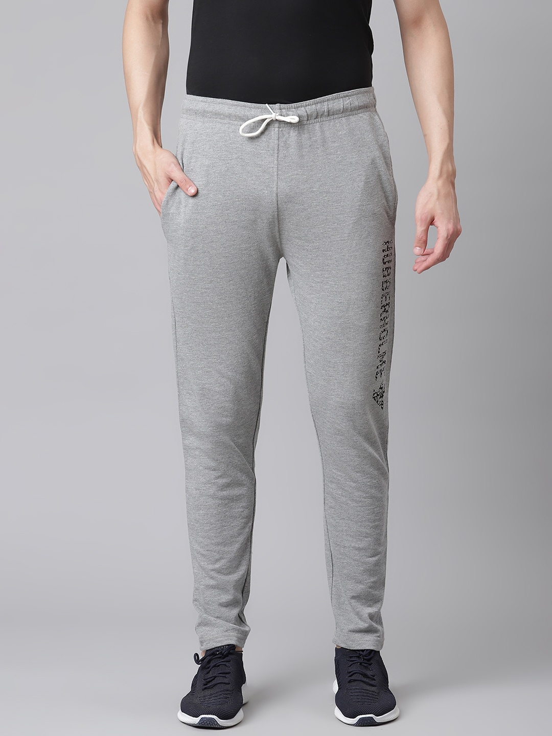 

Hubberholme Men Grey Brand Logo Printed Slim Fit Knitted Track Pants