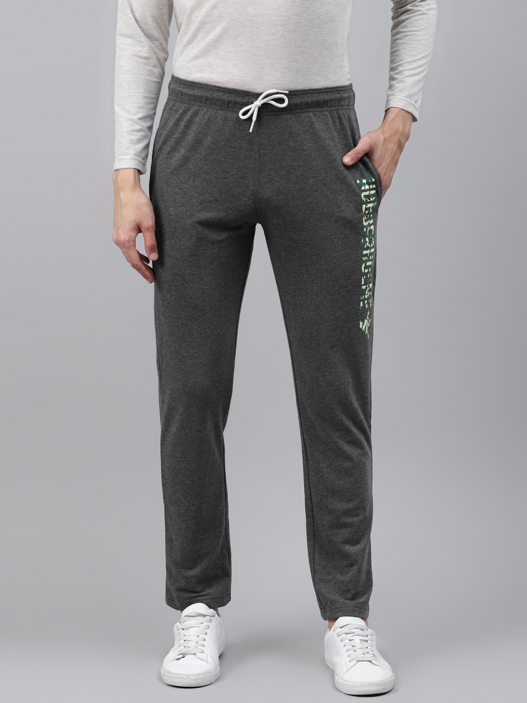 

Hubberholme Men Charcoal Grey Brand Logo Track Pants