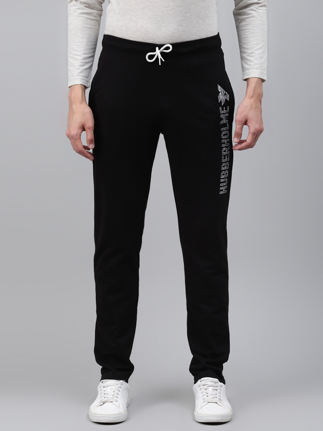 

Hubberholme Men Navy Blue Brand Logo Print Track Pants, Black