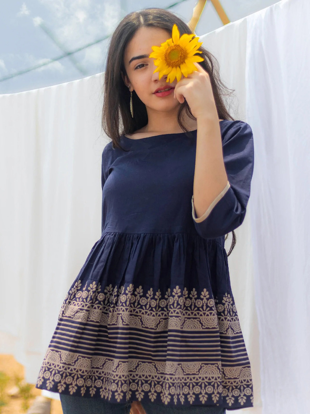 

Rustorange Blue A-Line Top
