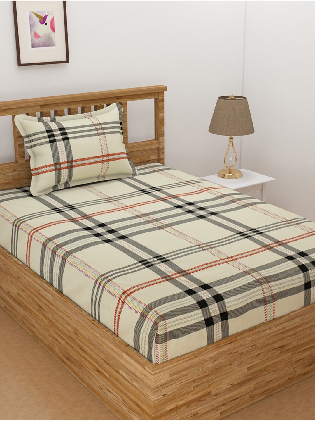 

Florida Beige & Black Geometric 144 TC Single Bedsheet with 1 Pillow Covers