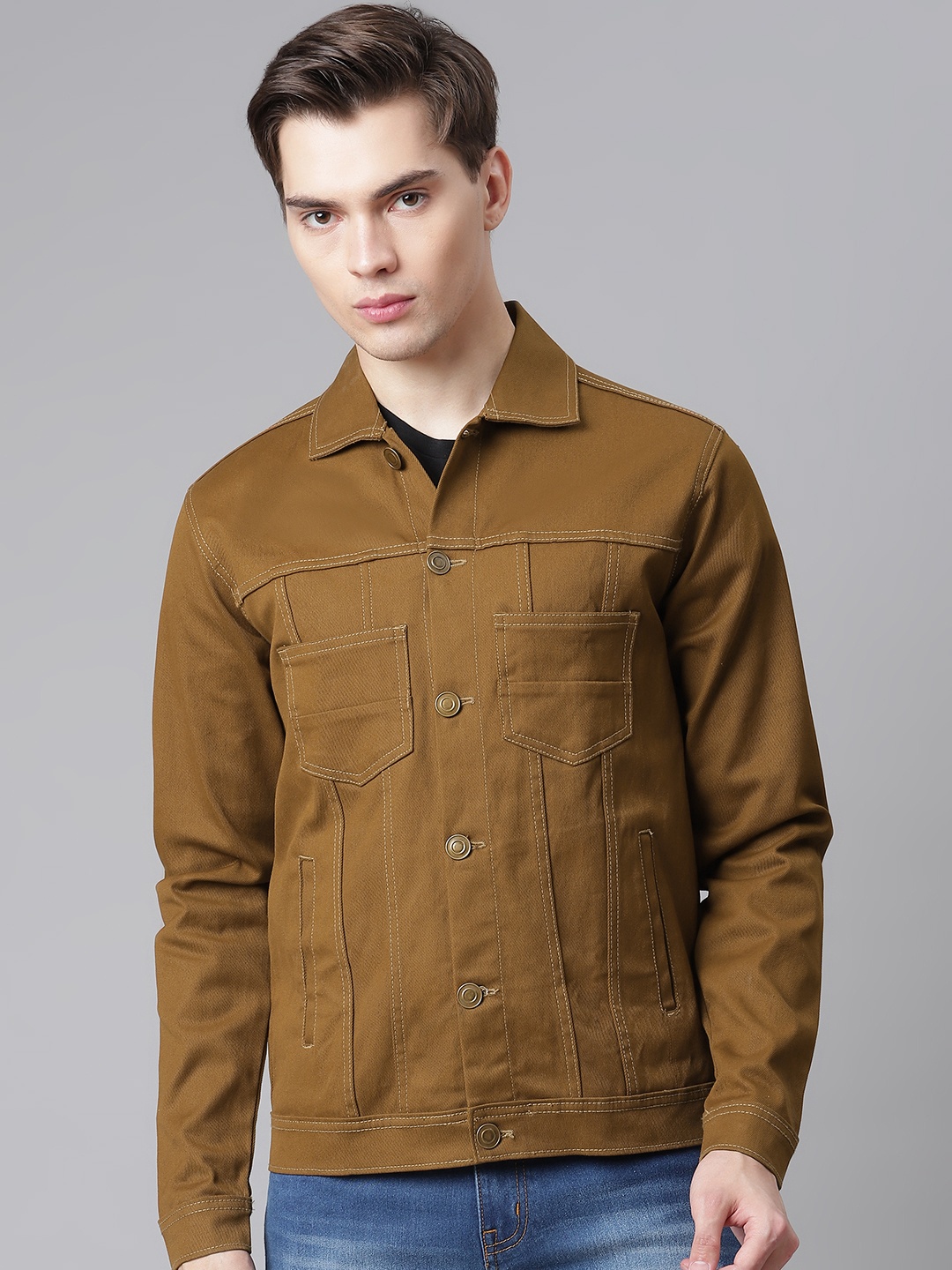 

Hubberholme Men Mustard Brown Denim Shacket