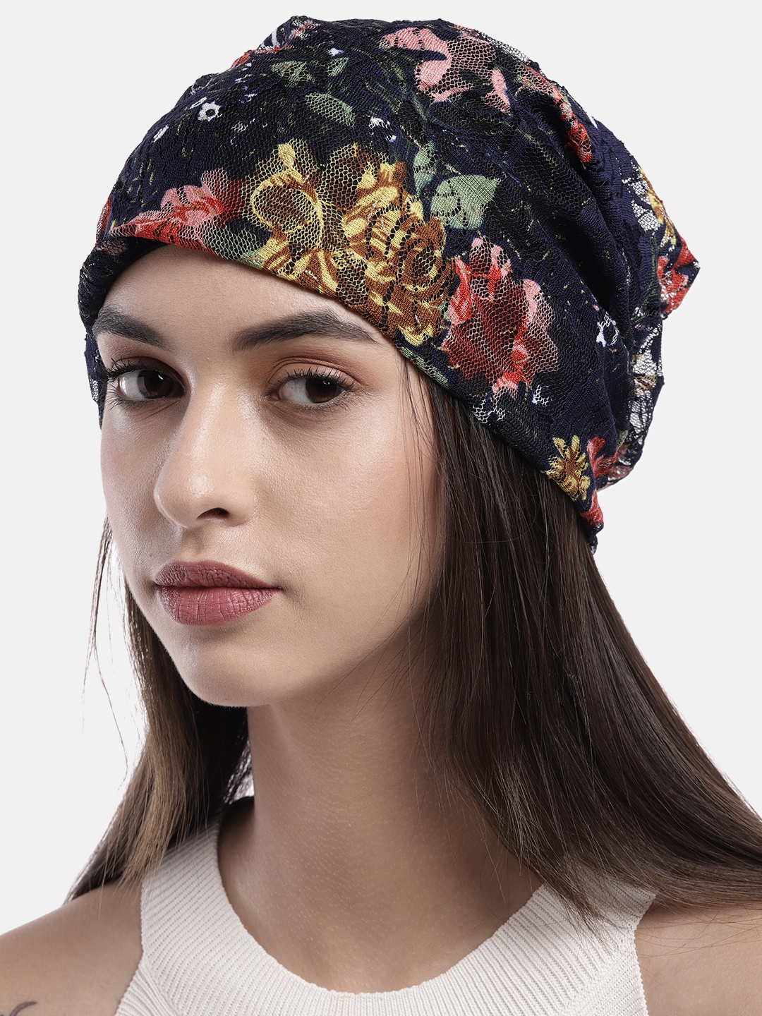

DressBerry Women Navy Blue & Red Floral Lace Beanie