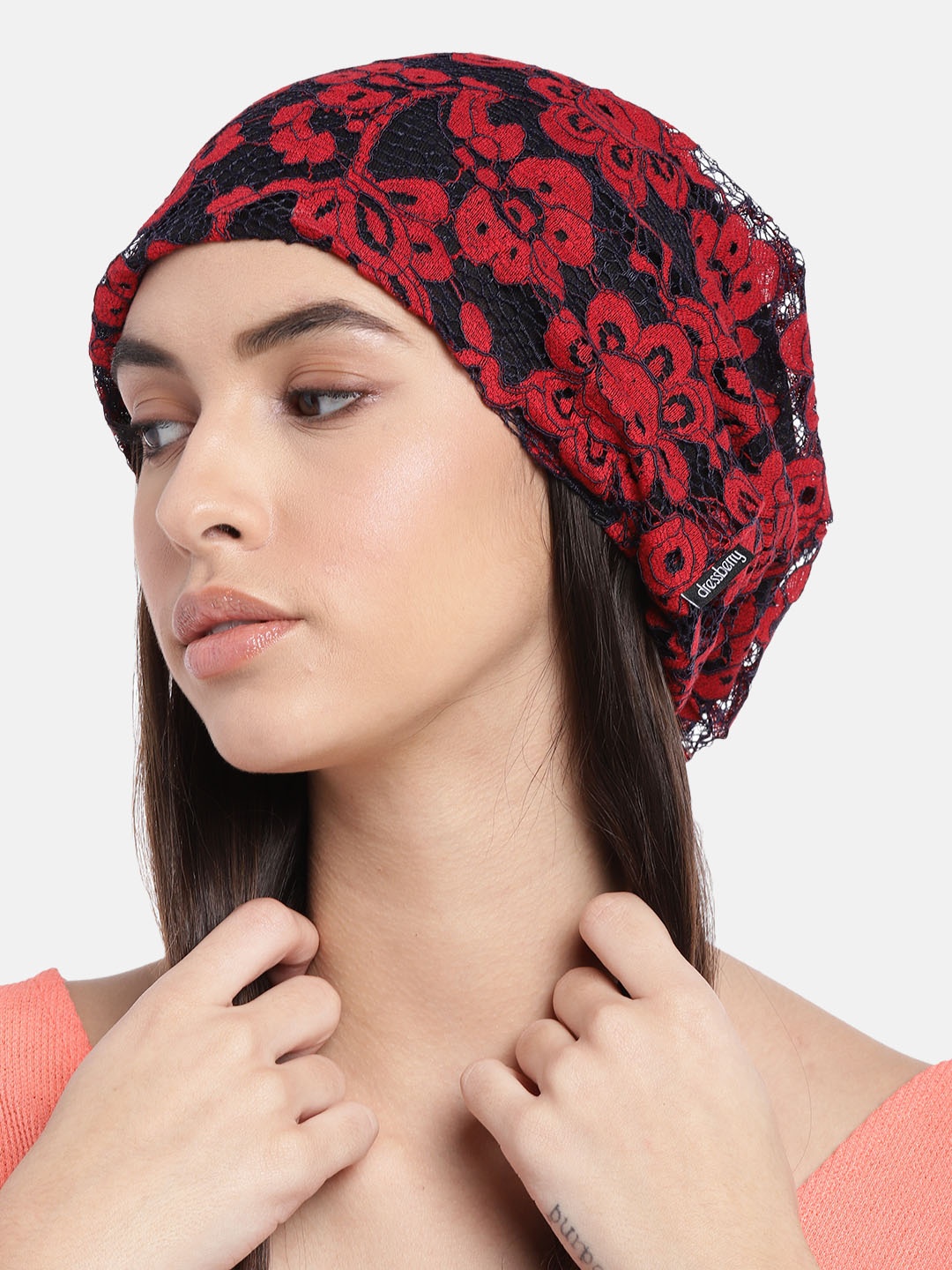 

DressBerry Women Navy Blue & Red Floral Print Net Beanie