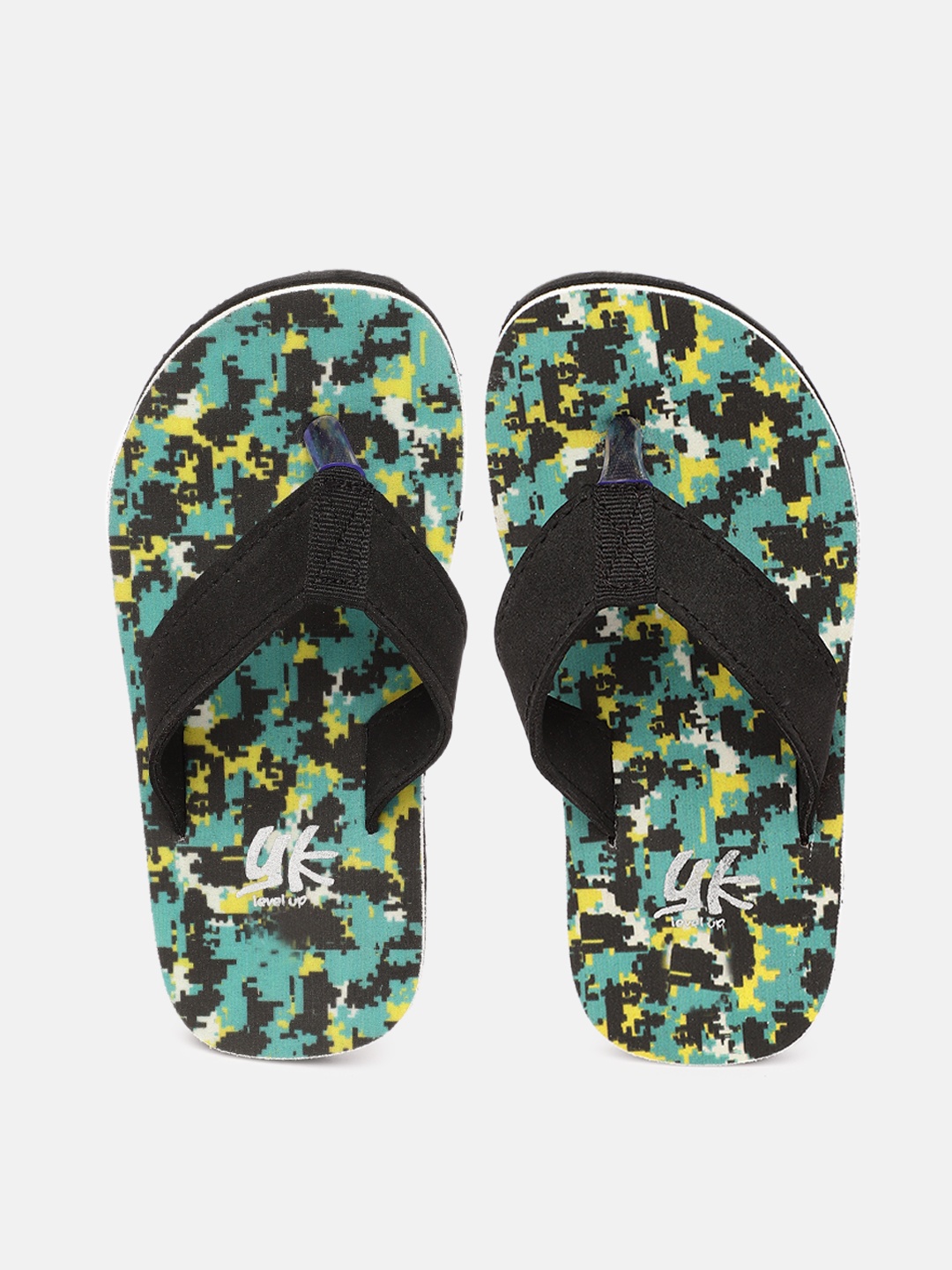 YK Boys Black & Green Abstract Print Thong Flip-Flops