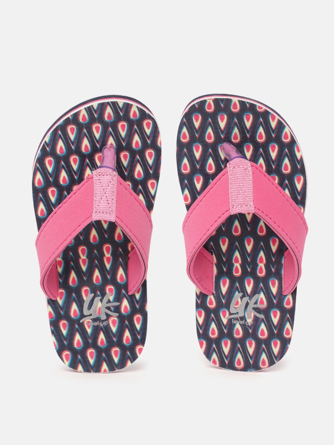 

YK Girls Pink & Charcoal Grey Geometric Print Thong Flip-Flops