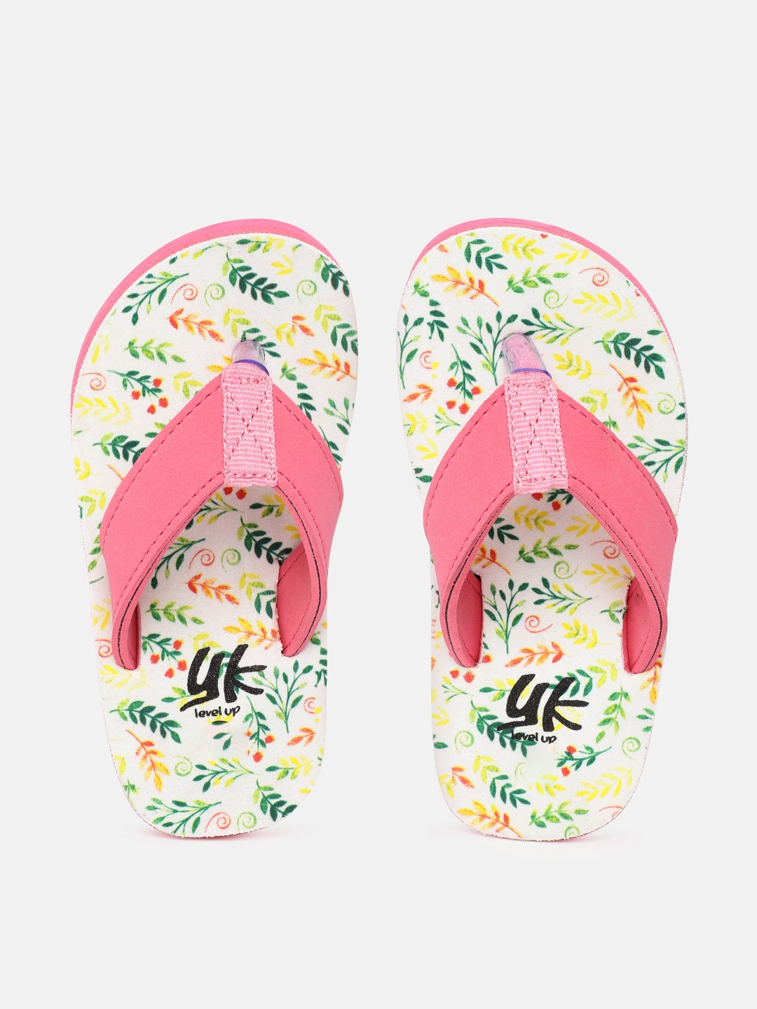 

YK Girls Pink & Off White Printed Thong Flip-Flops