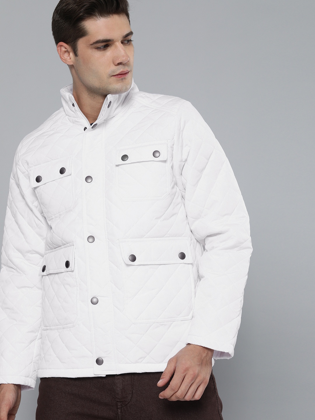 

HERE&NOW Men White Solid Quilted Jacket