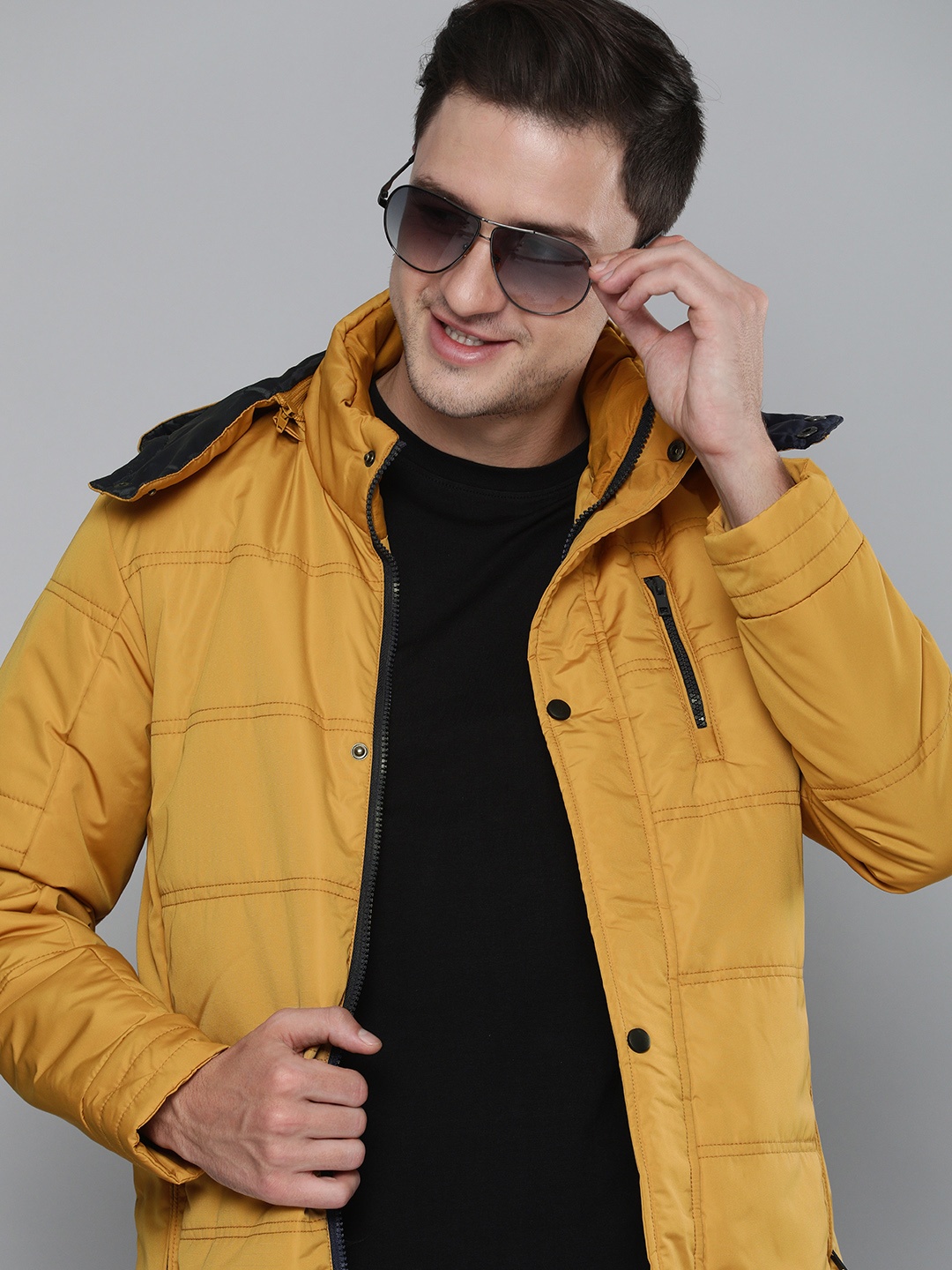 

HERE&NOW Men Mustard Yellow Hooded Padded Jacket
