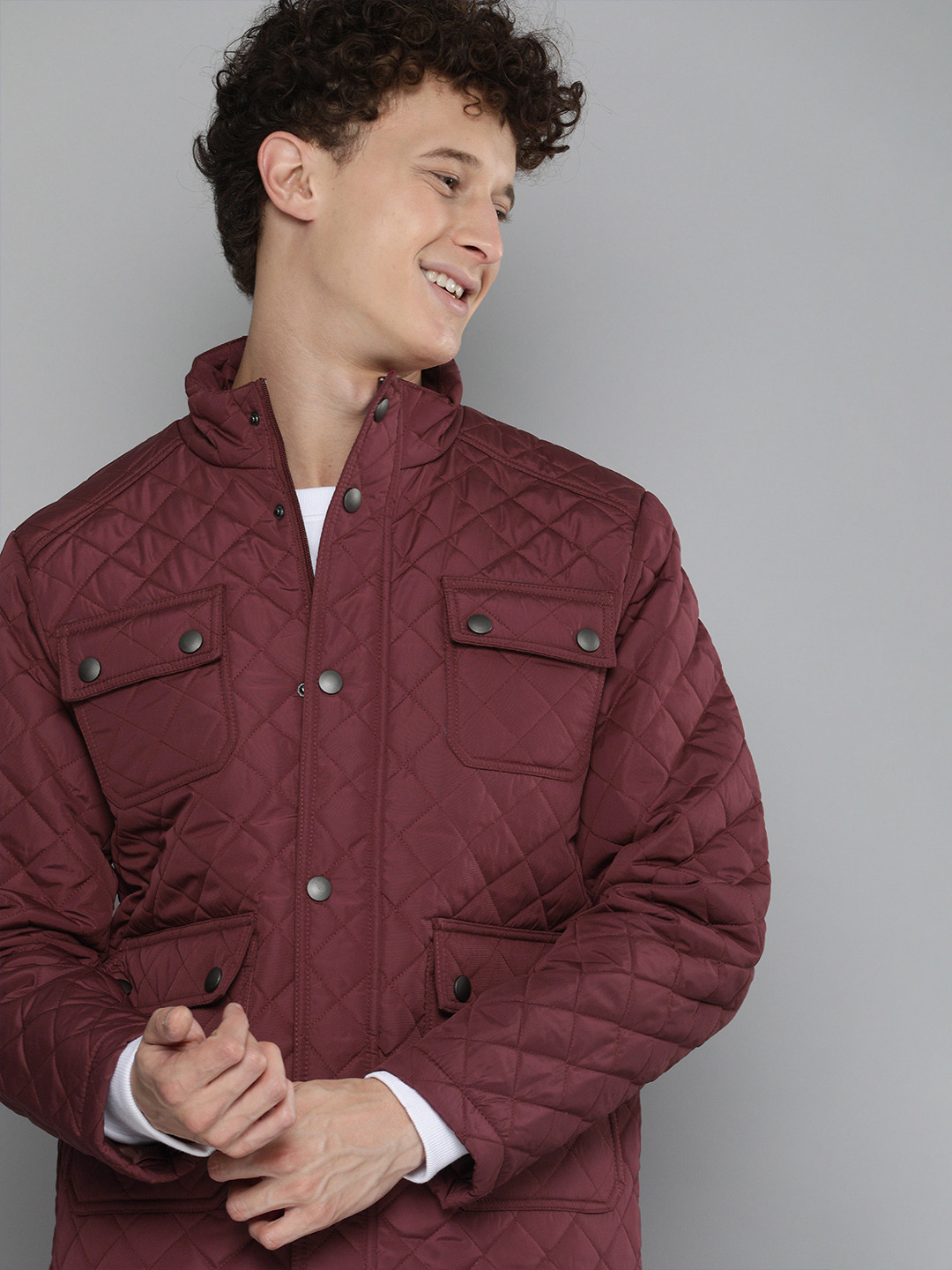 

HERE&NOW Men Maroon Checked Tailored Jacket