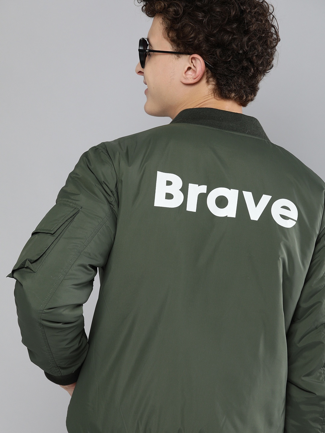 

HERE&NOW Men Green & White Printed Bomber Jacket