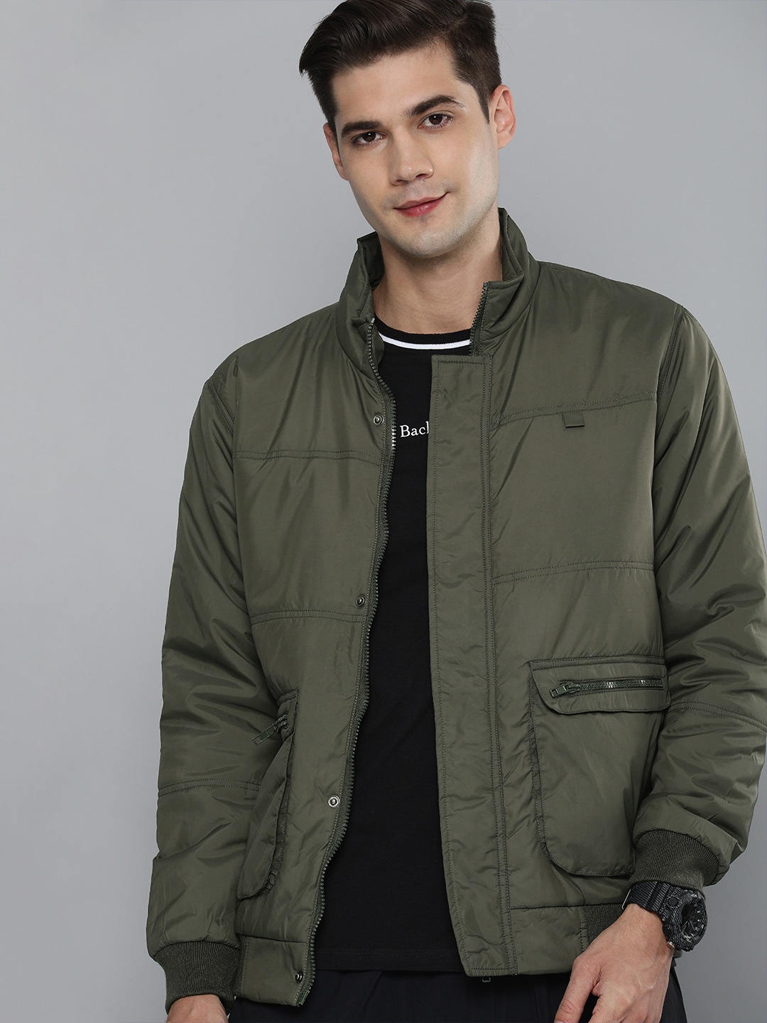 

HERE&NOW Men Olive Green Padded Jacket
