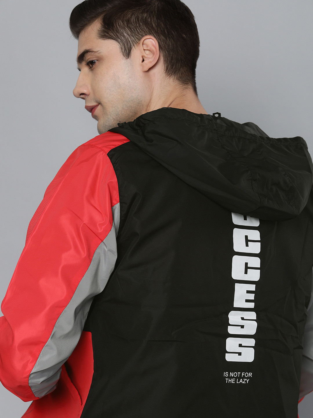 

HERE&NOW Men Black & Red Colourblocked Padded Jacket