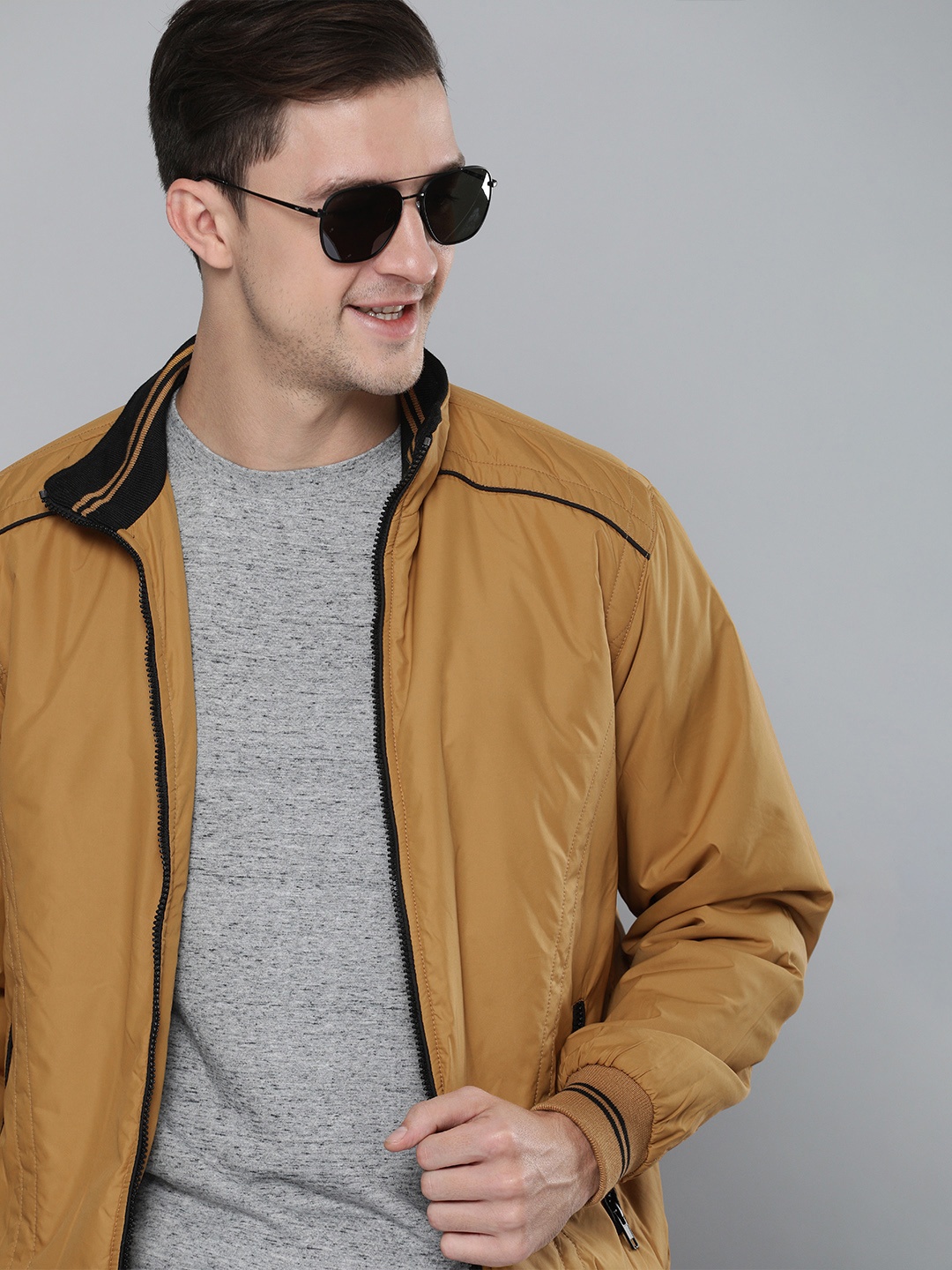 

HERE&NOW Men Mustard Yellow Bomber Jacket