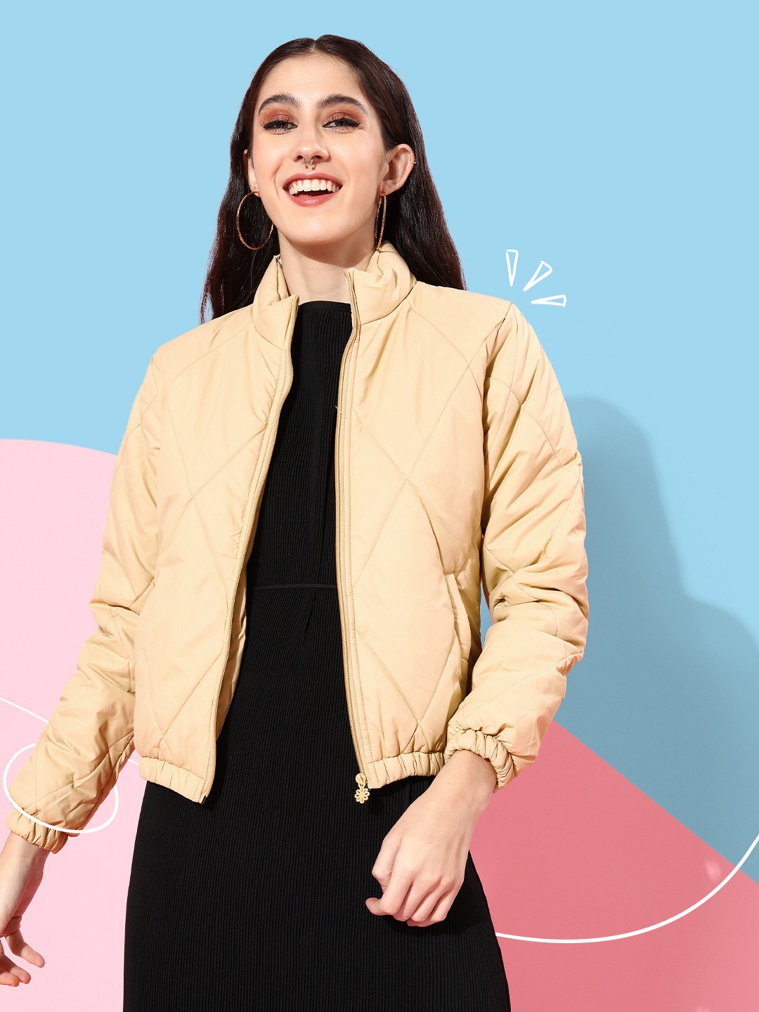 

HERE&NOW Women Beige Solid Quilted Jacket